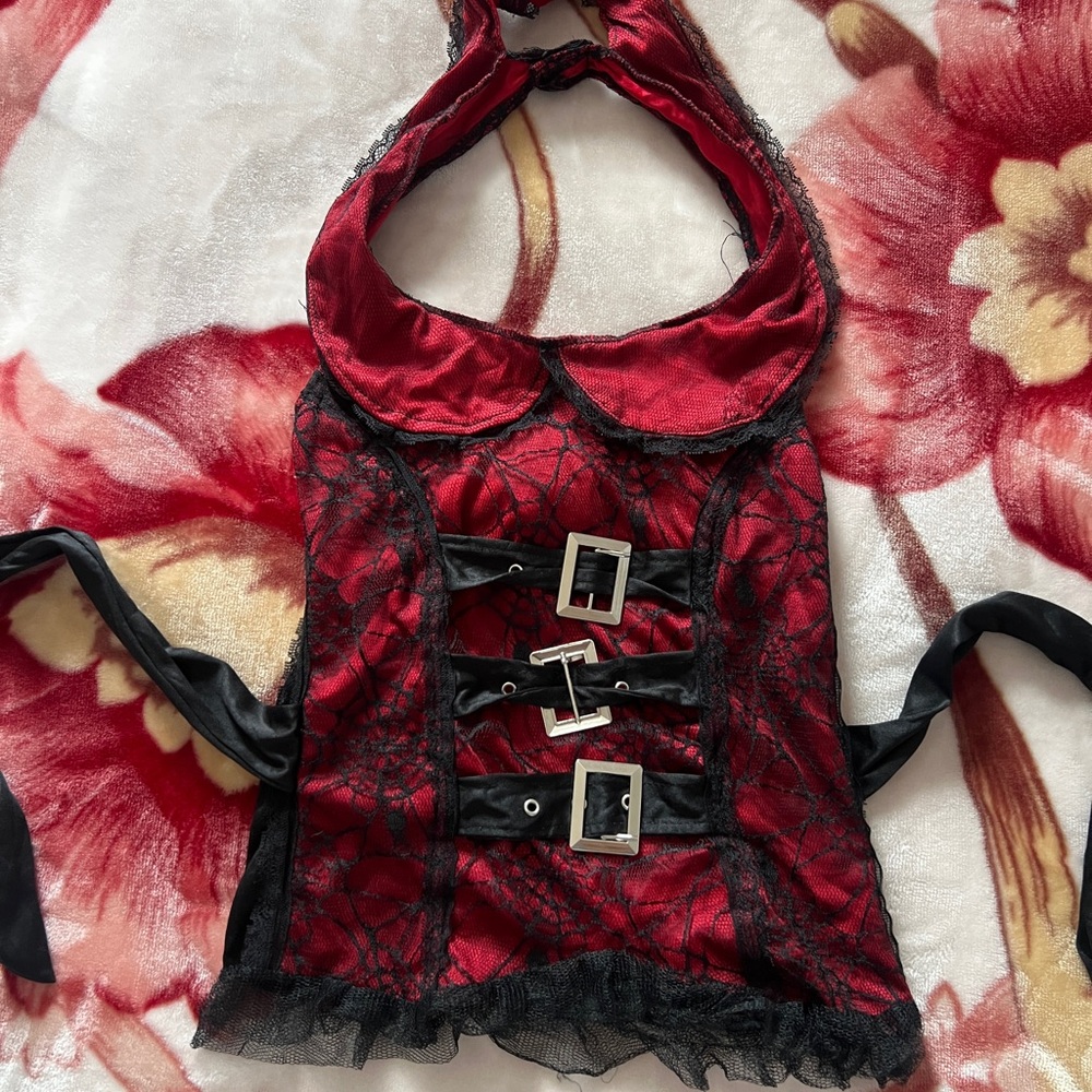 Y2k Red and Black Lace Halter Top